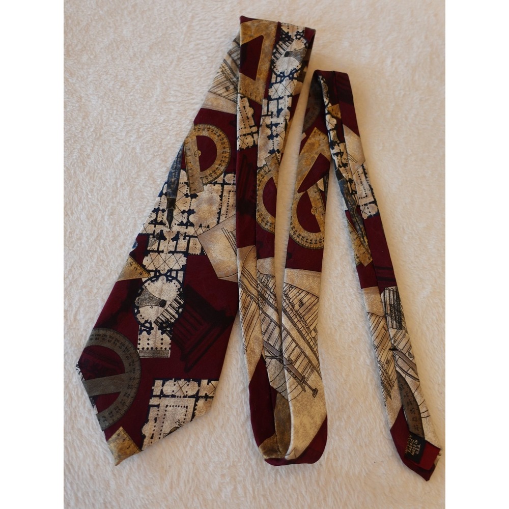Structure Tie Architecture‎ Building Frieze Teacher Engineer Vtg Italy 90s Silk